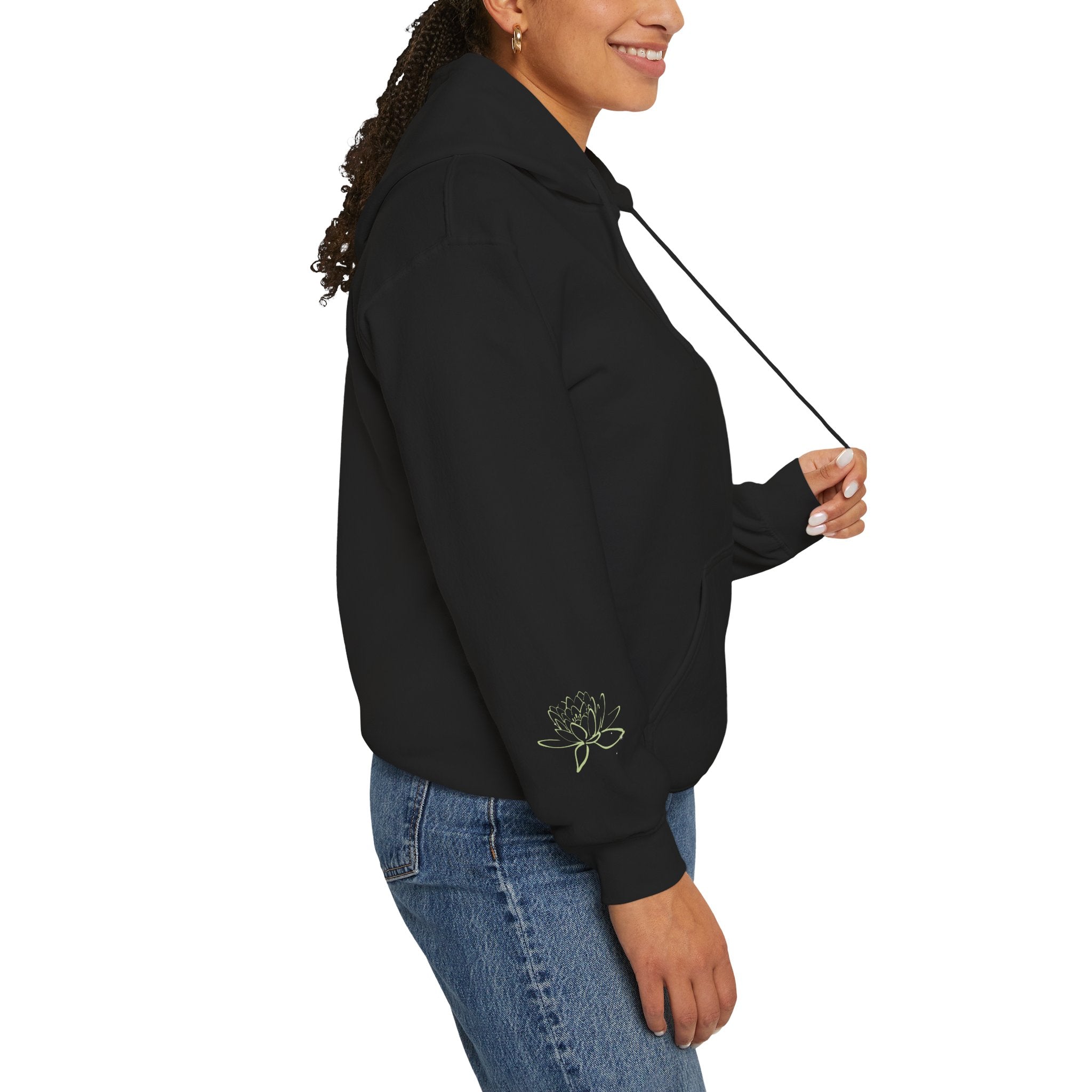 Koi Fish & Lotus Hoodie | White Hooded Sweatshirt, Asian Floral Illustration