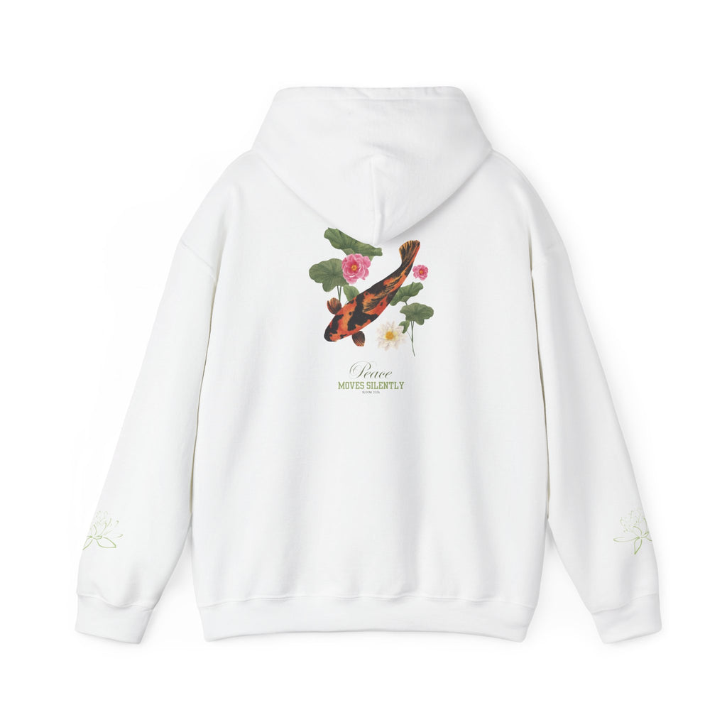 Koi Fish & Lotus Hoodie | White Hooded Sweatshirt, Asian Floral Illustration