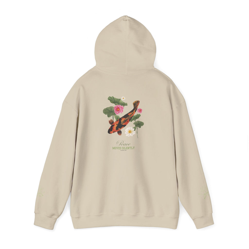 Koi Fish & Lotus Hoodie | White Hooded Sweatshirt, Asian Floral Illustration