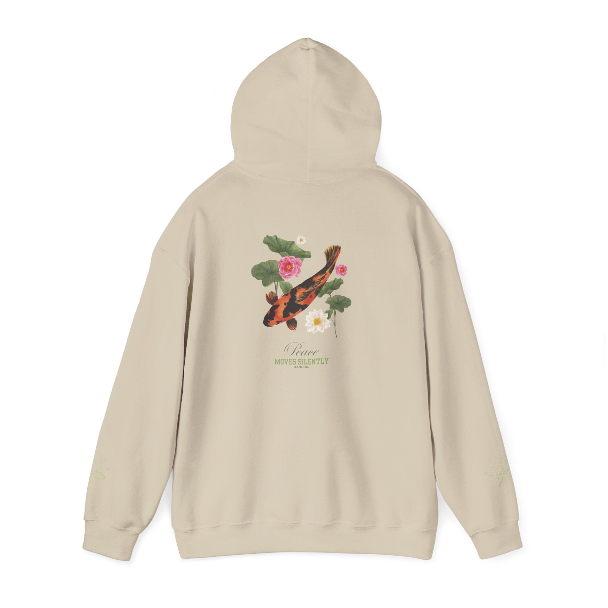 Koi Fish & Lotus Hoodie | White Hooded Sweatshirt, Asian Floral Illustration