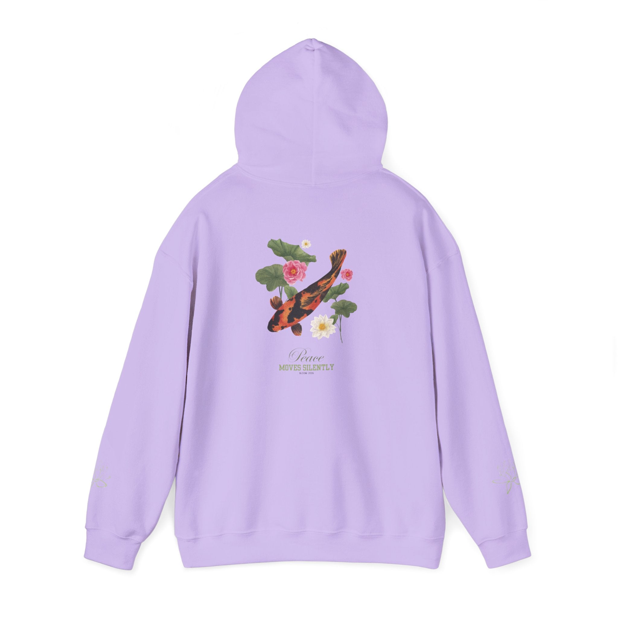 Koi Fish & Lotus Hoodie | White Hooded Sweatshirt, Asian Floral Illustration