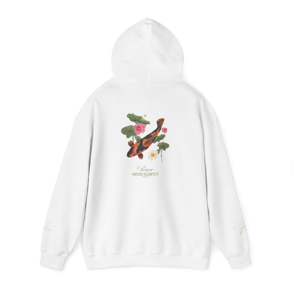 Koi Fish & Lotus Hoodie | White Hooded Sweatshirt, Asian Floral Illustration