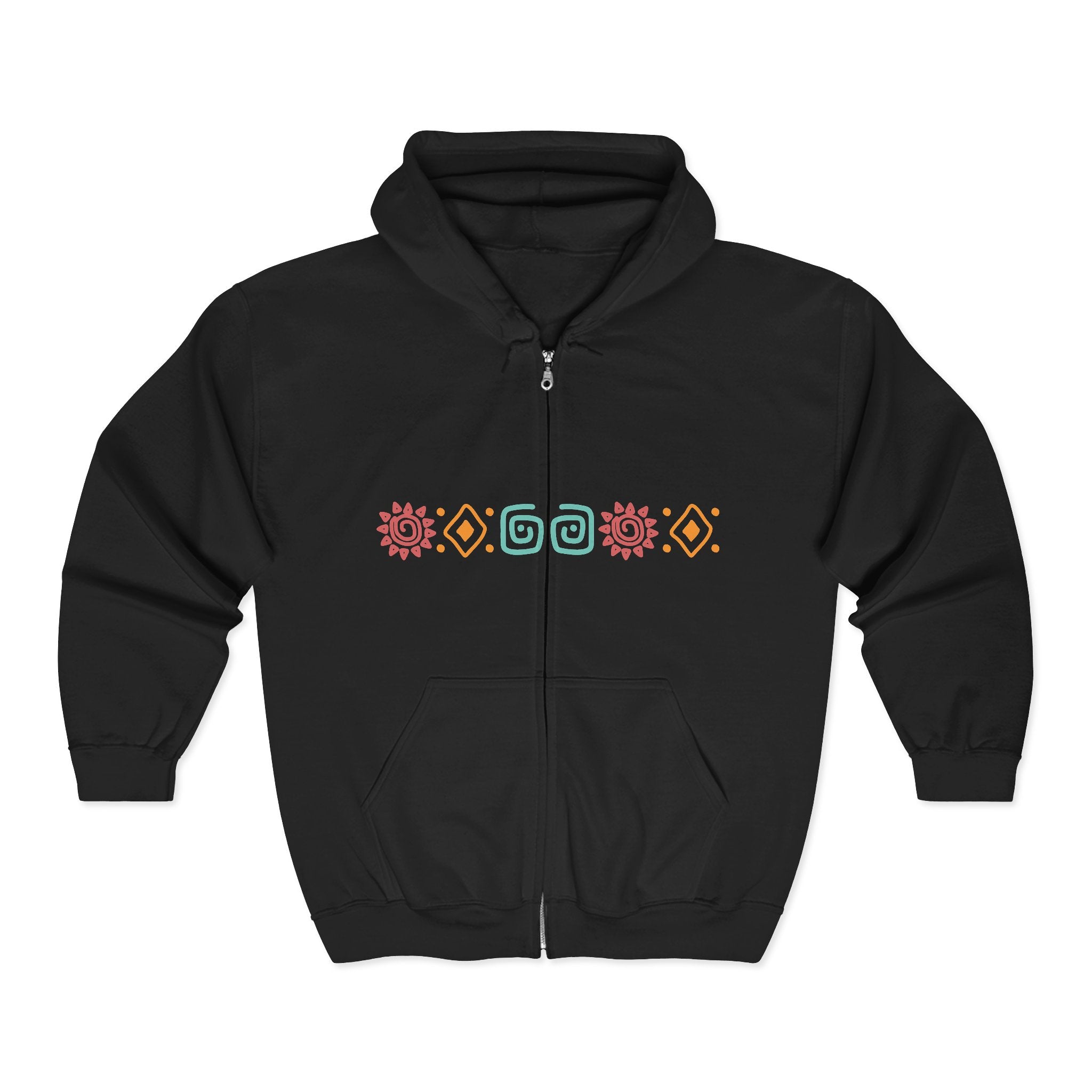 Peruvian Pattern Zip Hoodie | Lima Script Back Design