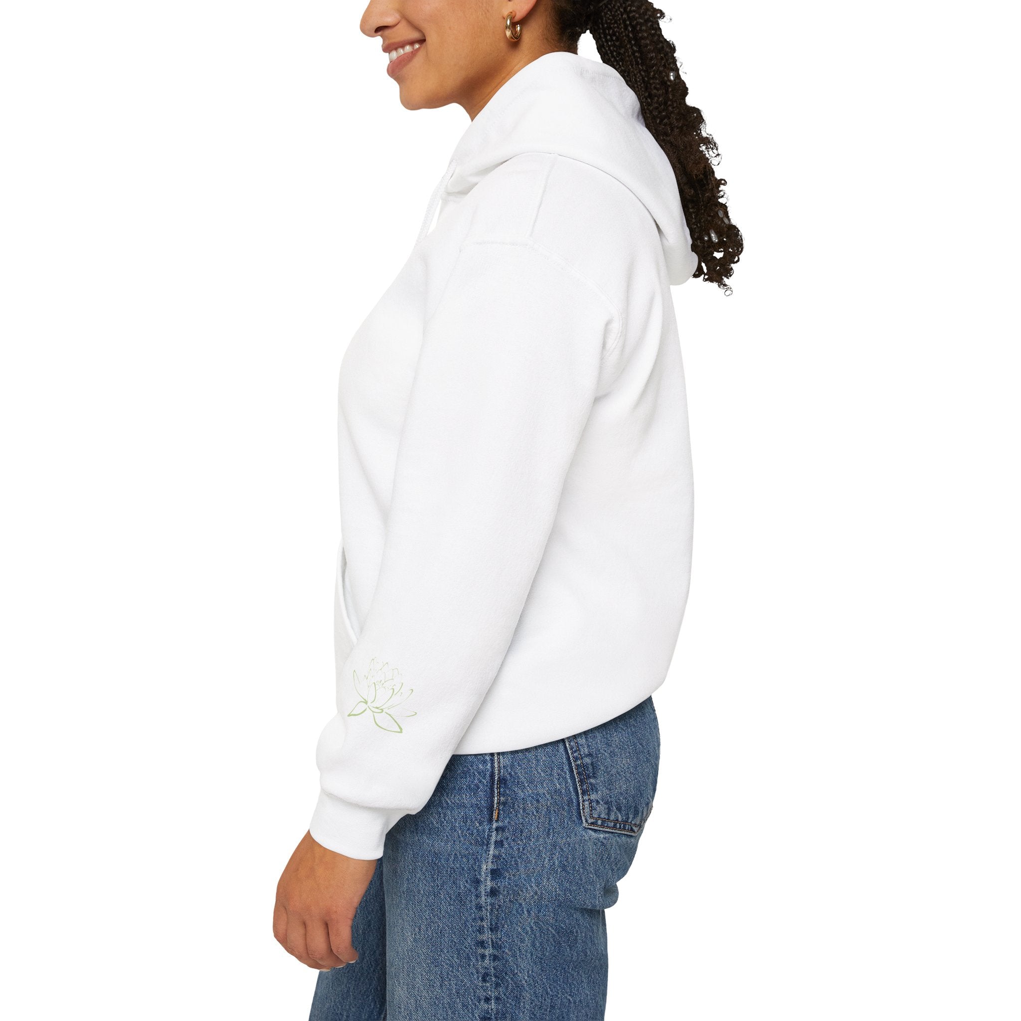 Koi Fish & Lotus Hoodie | White Hooded Sweatshirt, Asian Floral Illustration