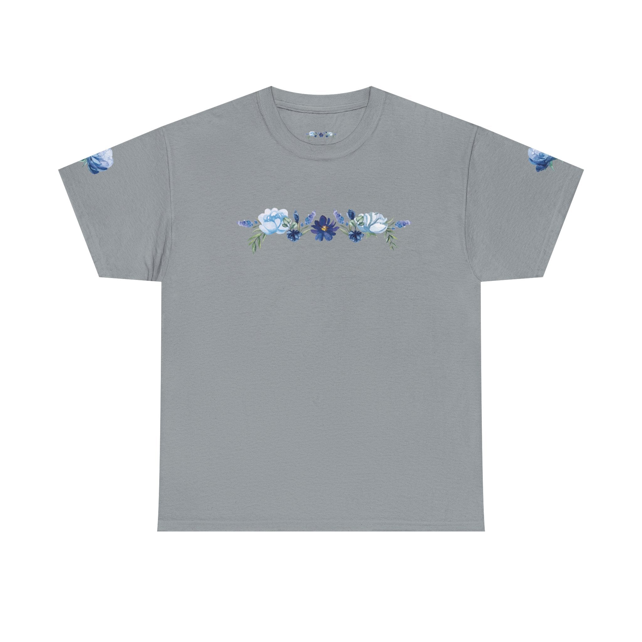 Blue Butterfly Transformation Tee | Floral Accent Sleeve