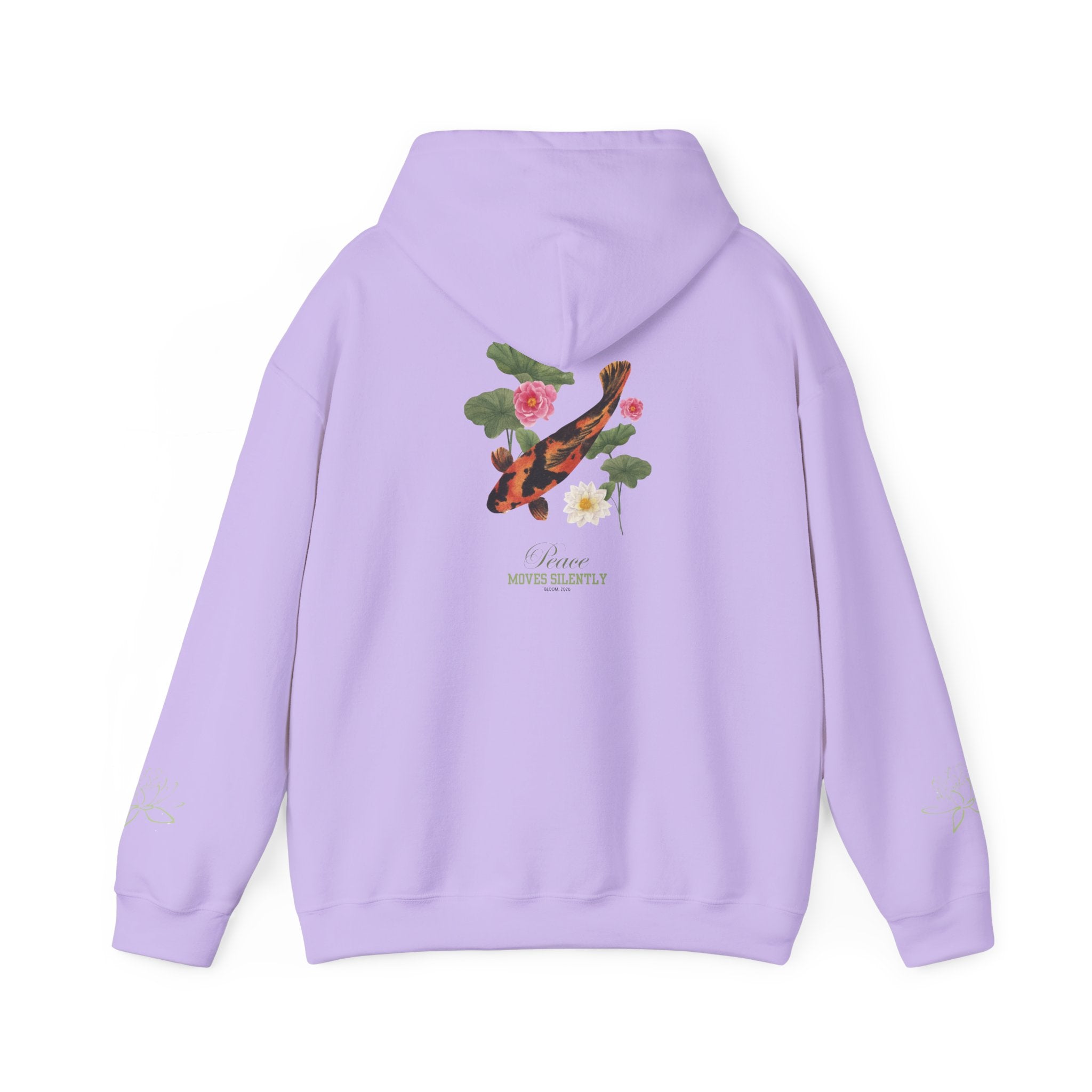 Koi Fish & Lotus Hoodie | White Hooded Sweatshirt, Asian Floral Illustration