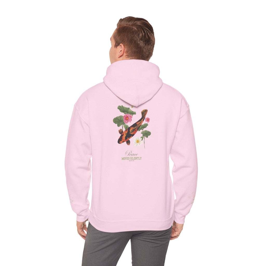 Koi Fish & Lotus Hoodie | White Hooded Sweatshirt, Asian Floral Illustration