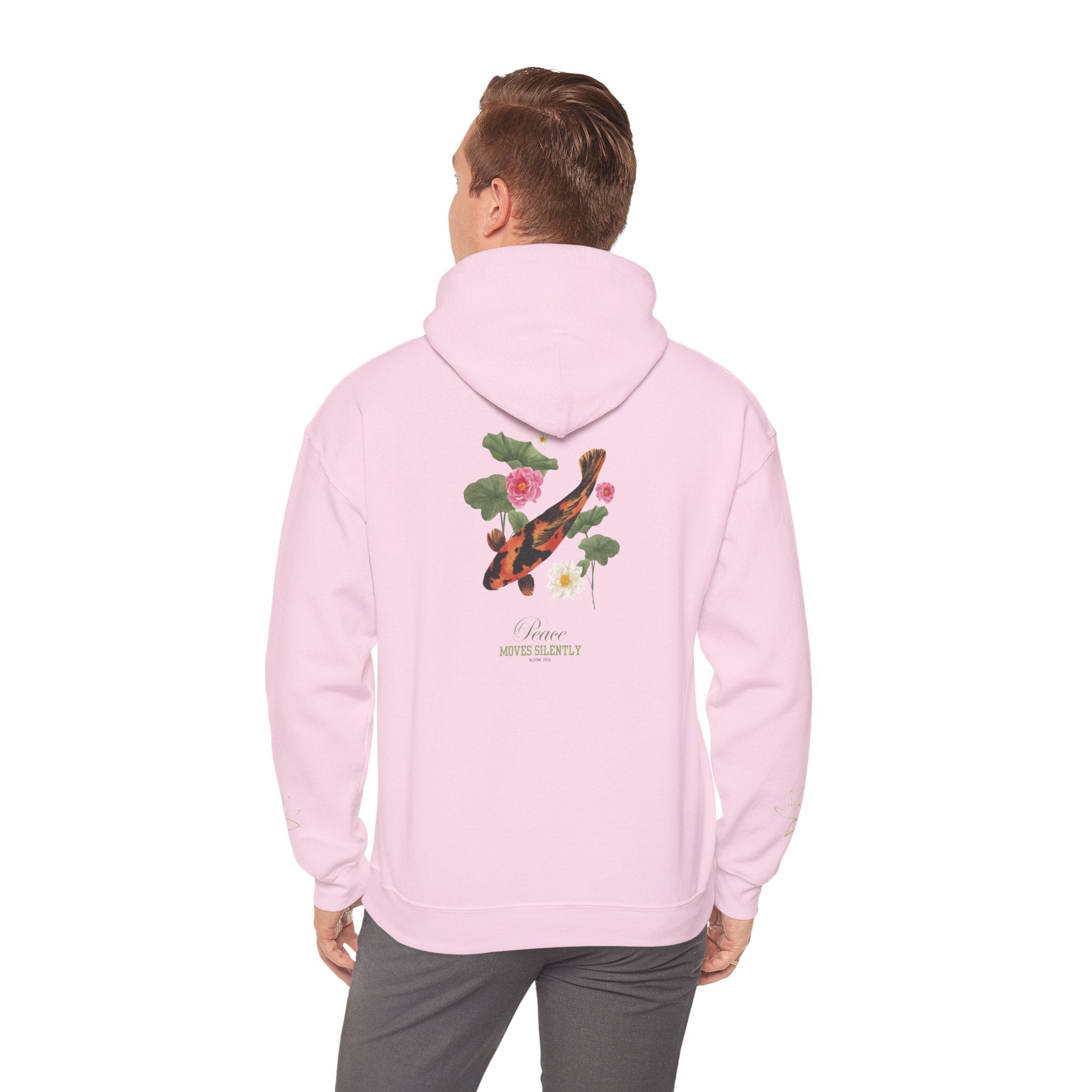 Koi Fish & Lotus Hoodie | White Hooded Sweatshirt, Asian Floral Illustration