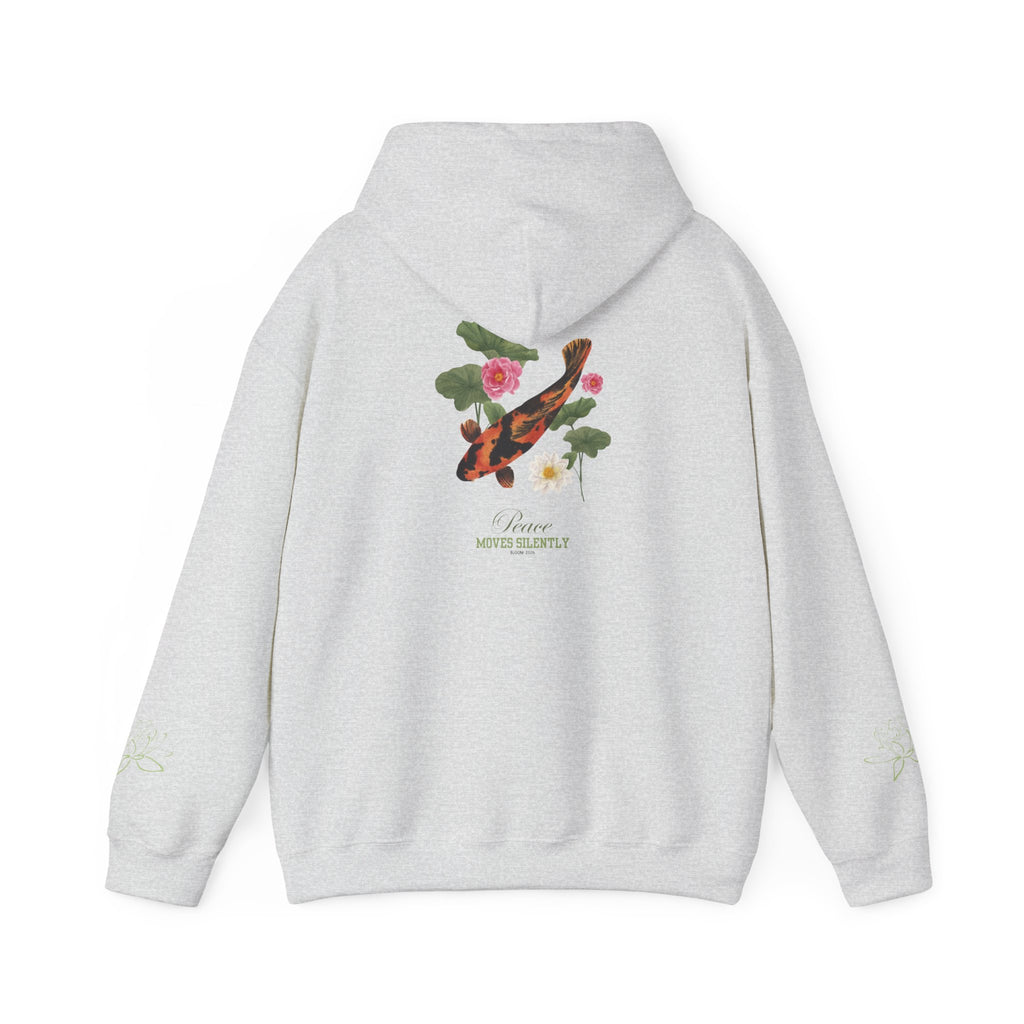 Koi Fish & Lotus Hoodie | White Hooded Sweatshirt, Asian Floral Illustration