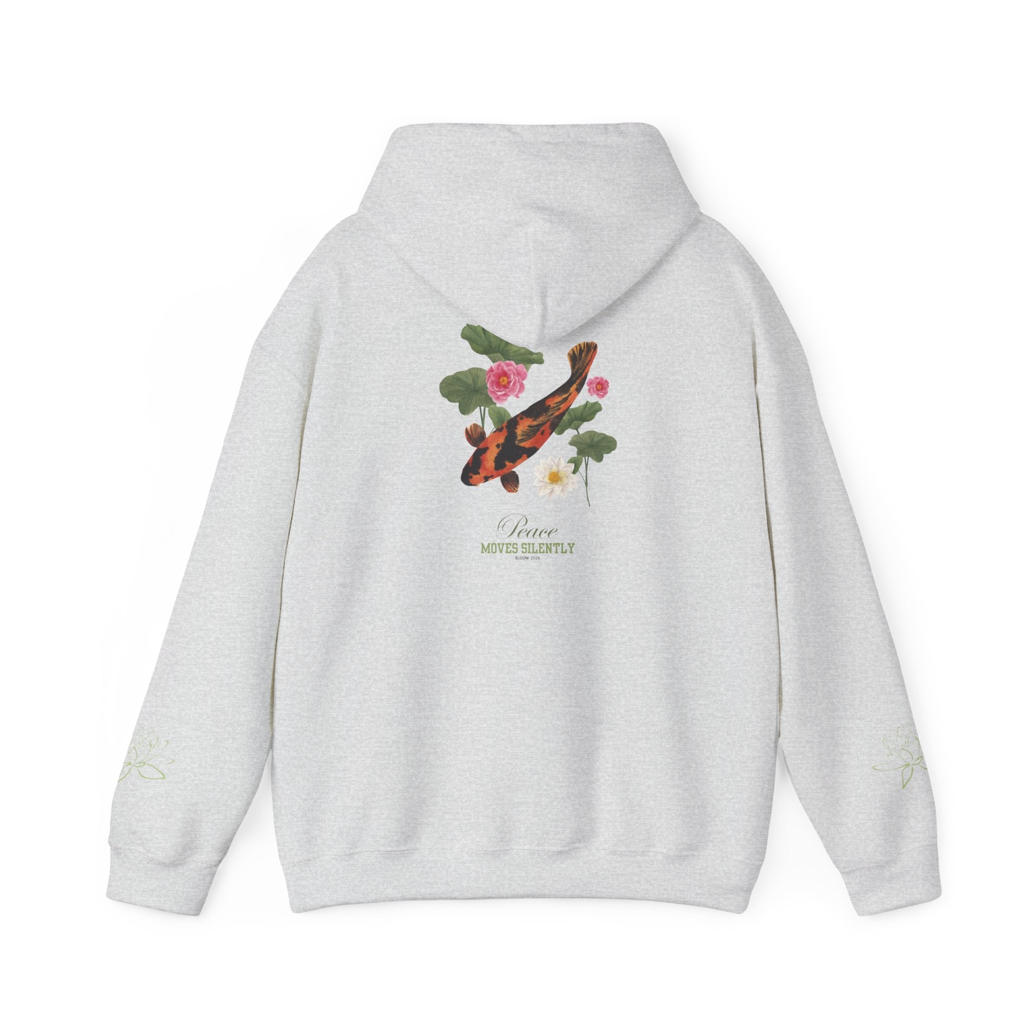 Koi Fish & Lotus Hoodie | White Hooded Sweatshirt, Asian Floral Illustration