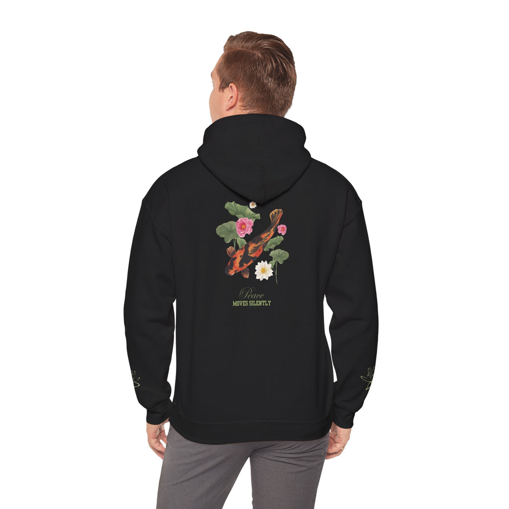 Koi Fish & Lotus Hoodie | White Hooded Sweatshirt, Asian Floral Illustration
