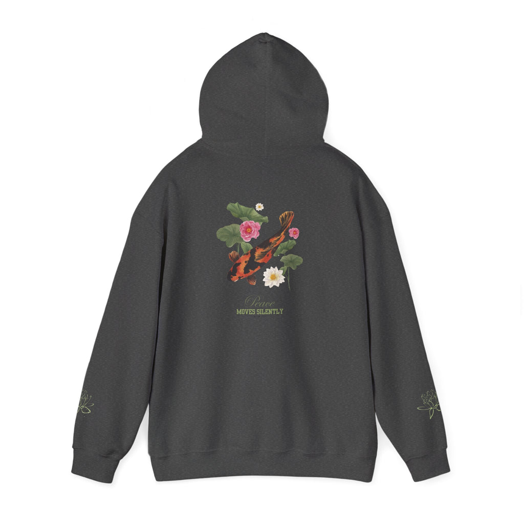 Koi Fish & Lotus Hoodie | White Hooded Sweatshirt, Asian Floral Illustration