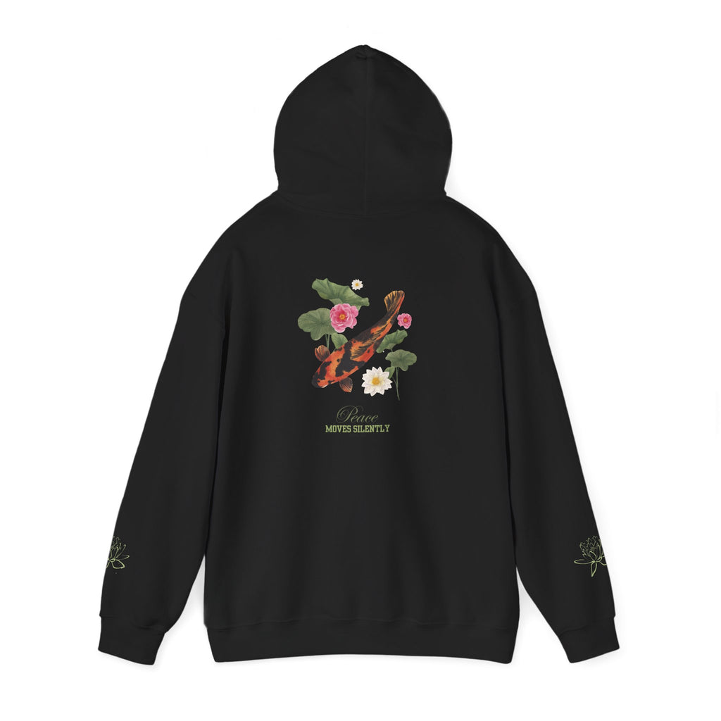 Koi Fish & Lotus Hoodie | White Hooded Sweatshirt, Asian Floral Illustration