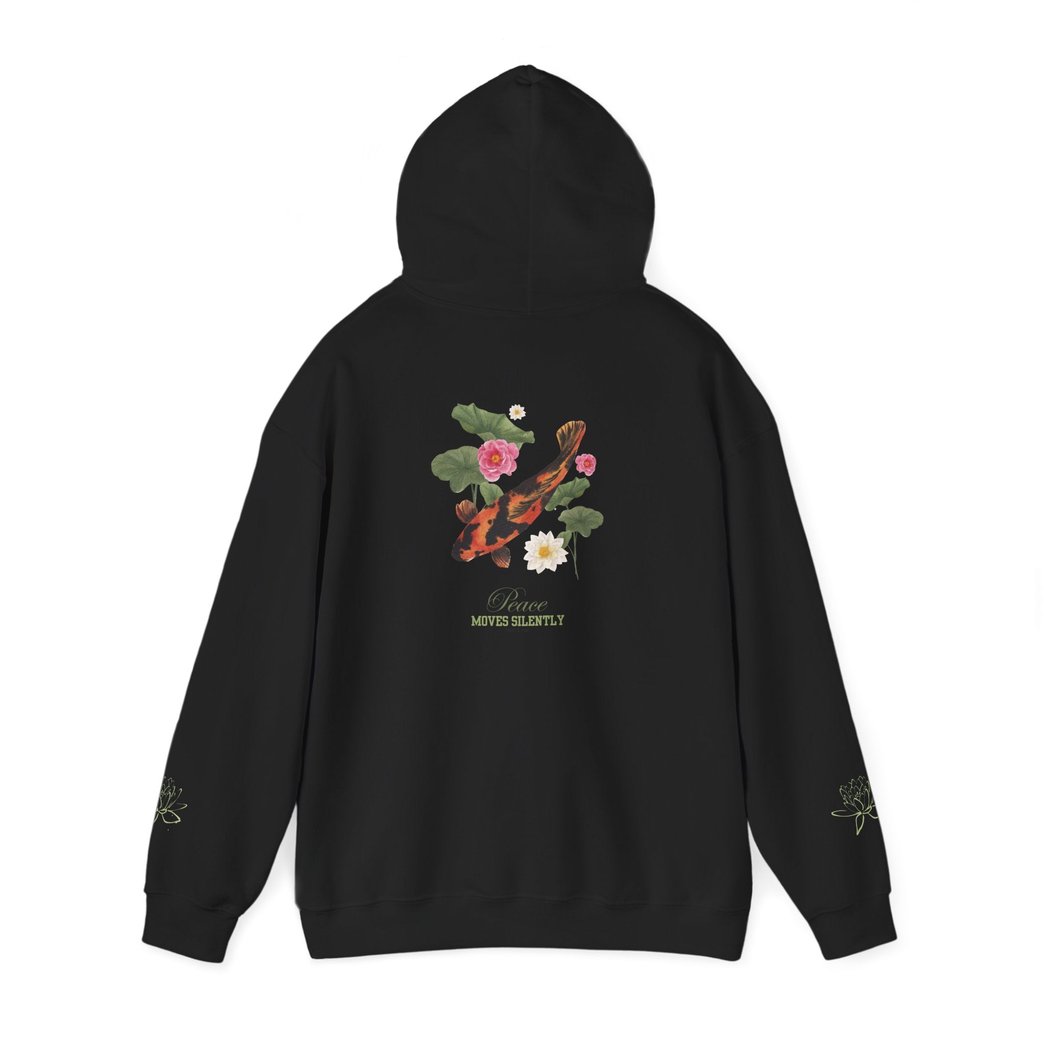 Koi Fish & Lotus Hoodie | White Hooded Sweatshirt, Asian Floral Illustration