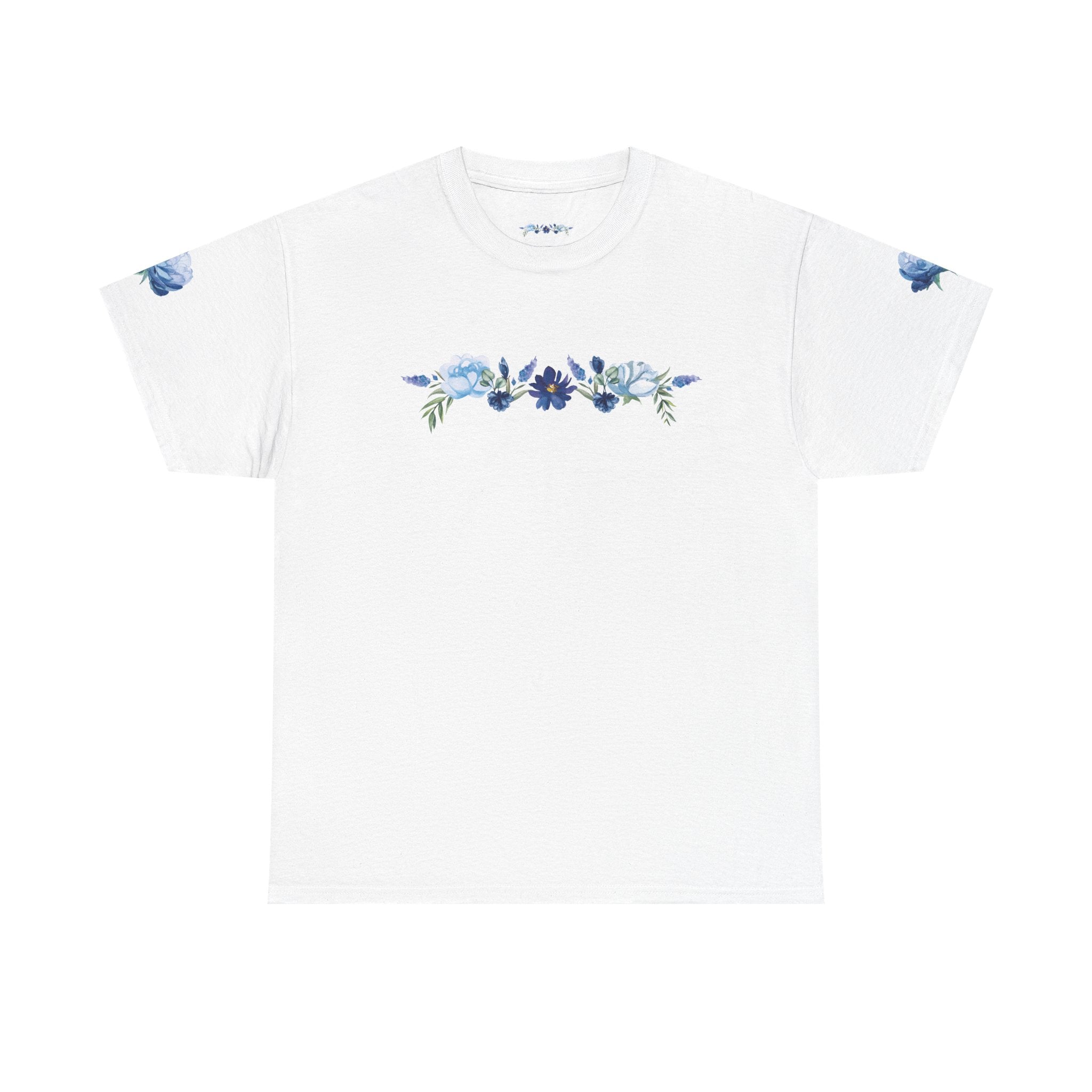 Blue Butterfly Transformation Tee | Floral Accent Sleeve