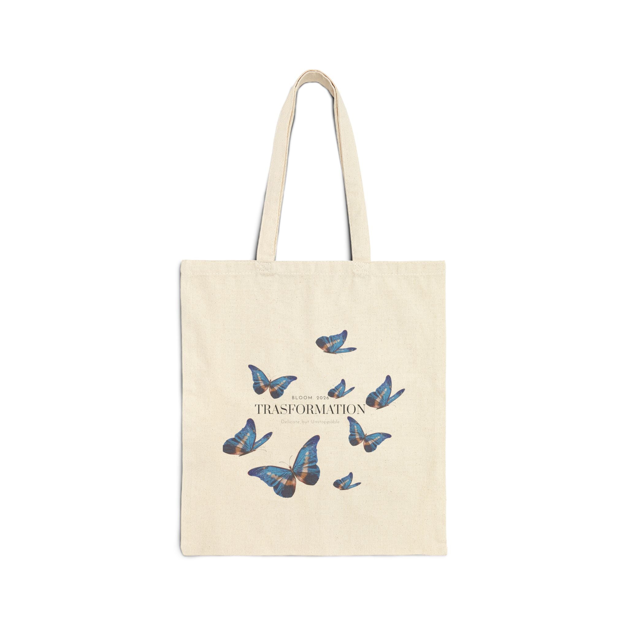 Blue Butterflies Transformation Tote | Canvas Tote Bag