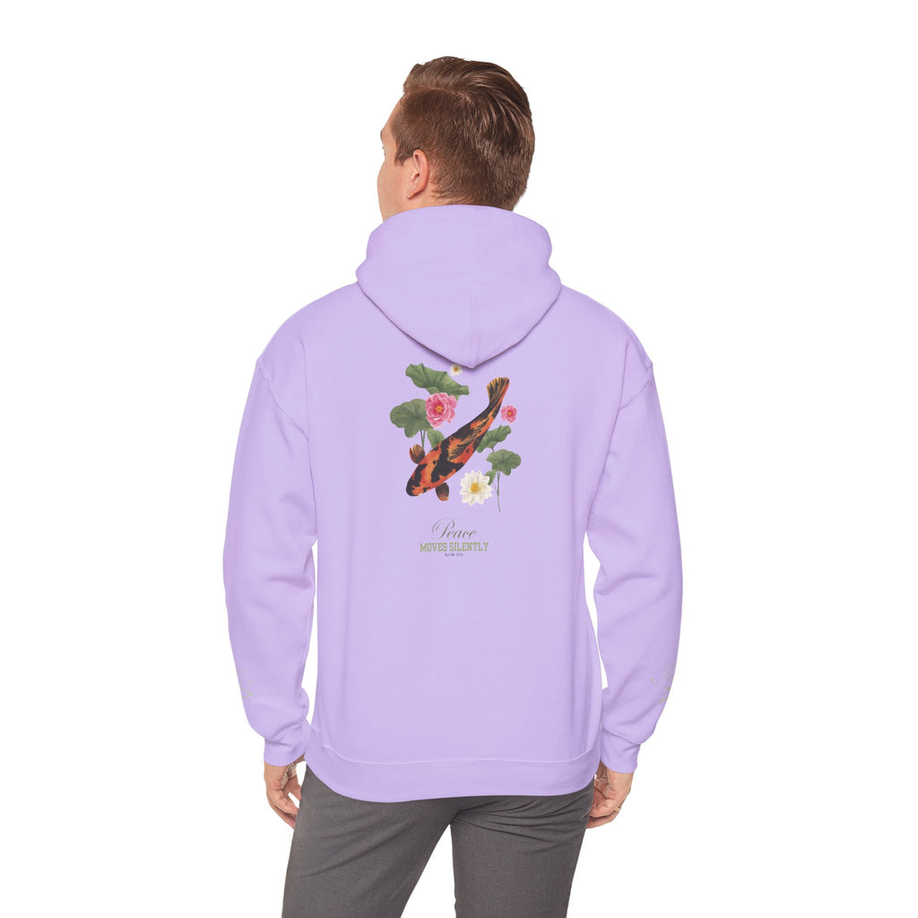 Koi Fish & Lotus Hoodie | White Hooded Sweatshirt, Asian Floral Illustration