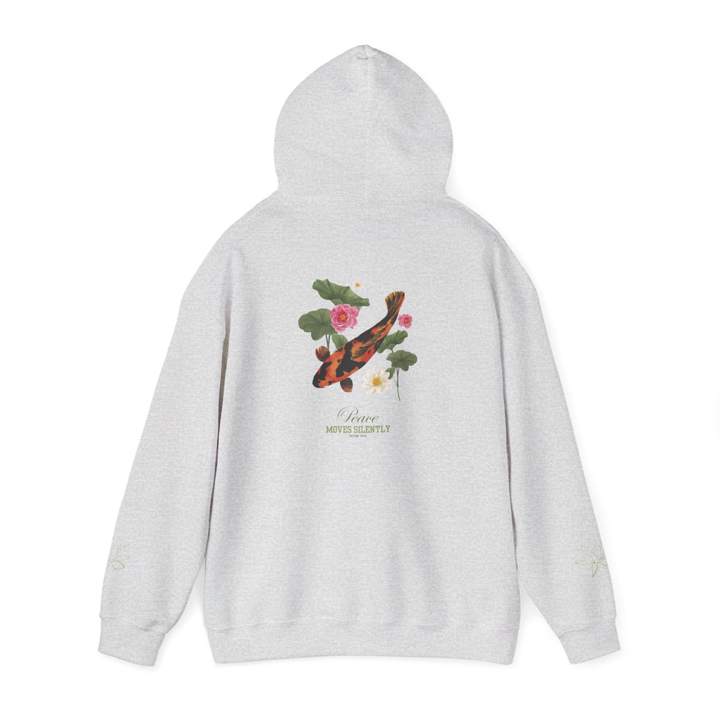 Koi Fish & Lotus Hoodie | White Hooded Sweatshirt, Asian Floral Illustration