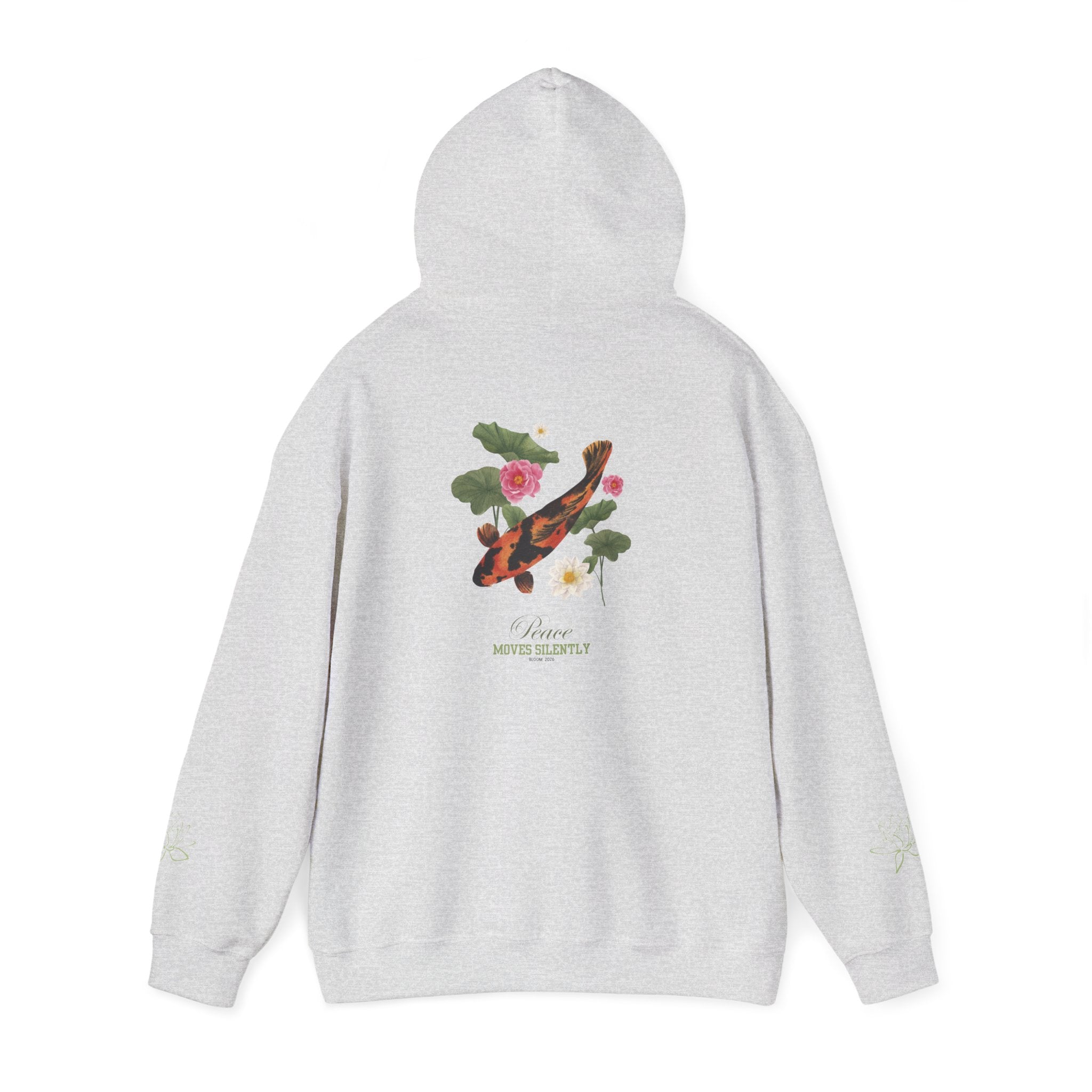 Koi Fish & Lotus Hoodie | White Hooded Sweatshirt, Asian Floral Illustration