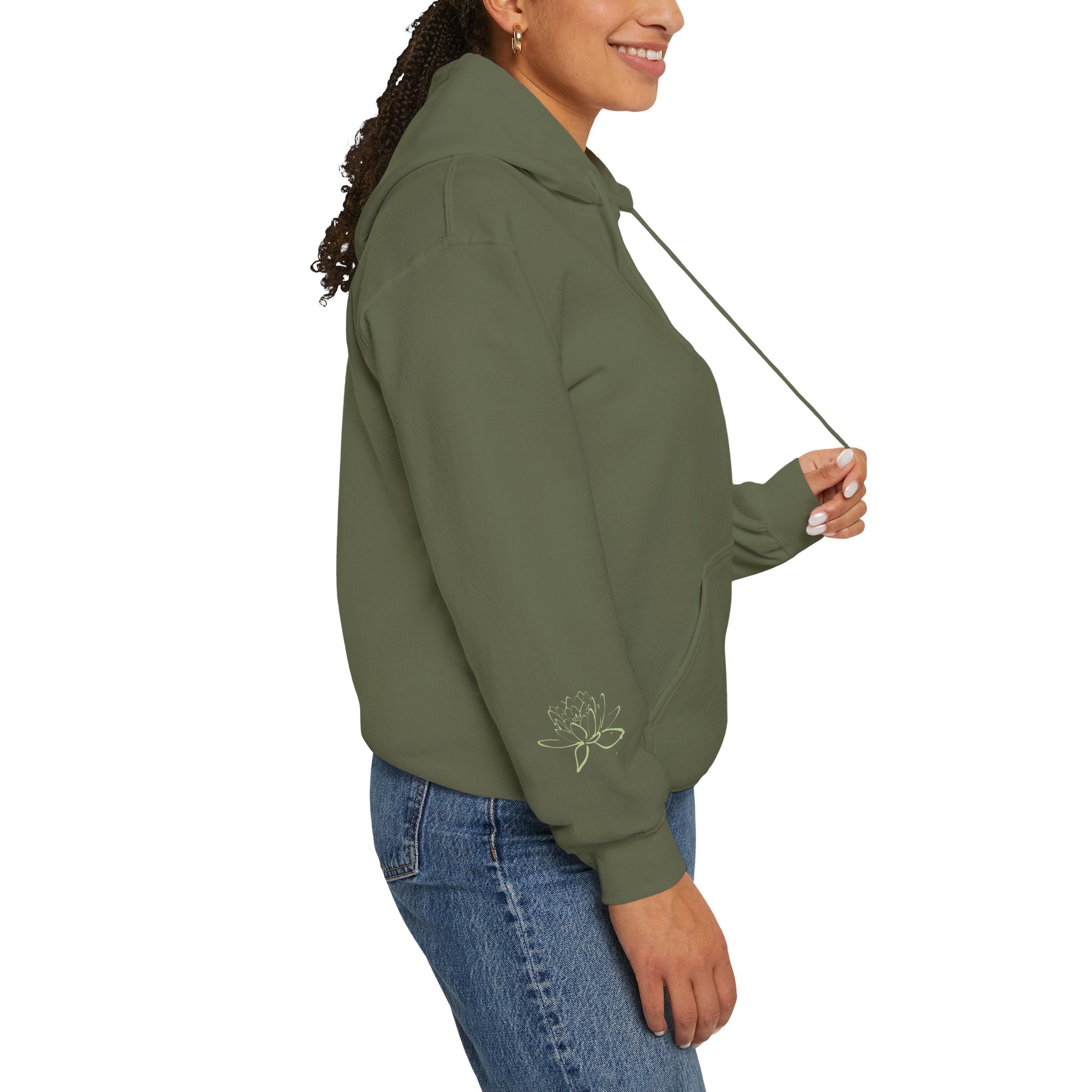 Koi Fish & Lotus Hoodie | White Hooded Sweatshirt, Asian Floral Illustration