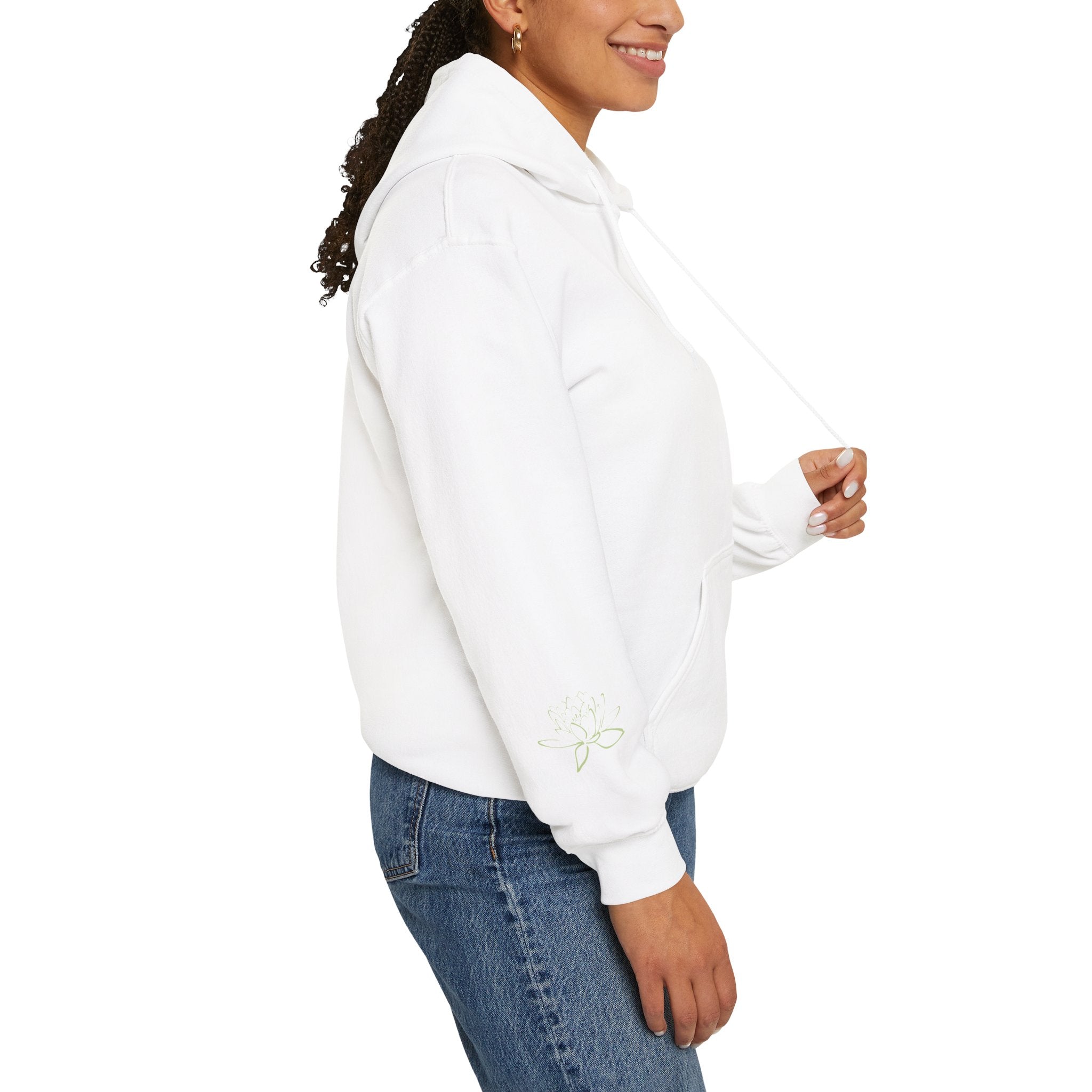 Koi Fish & Lotus Hoodie | White Hooded Sweatshirt, Asian Floral Illustration