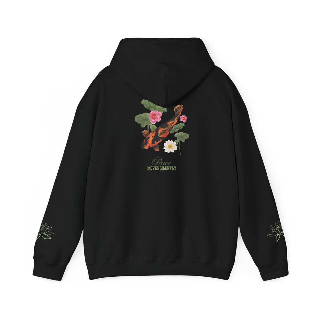 Koi Fish & Lotus Hoodie | White Hooded Sweatshirt, Asian Floral Illustration