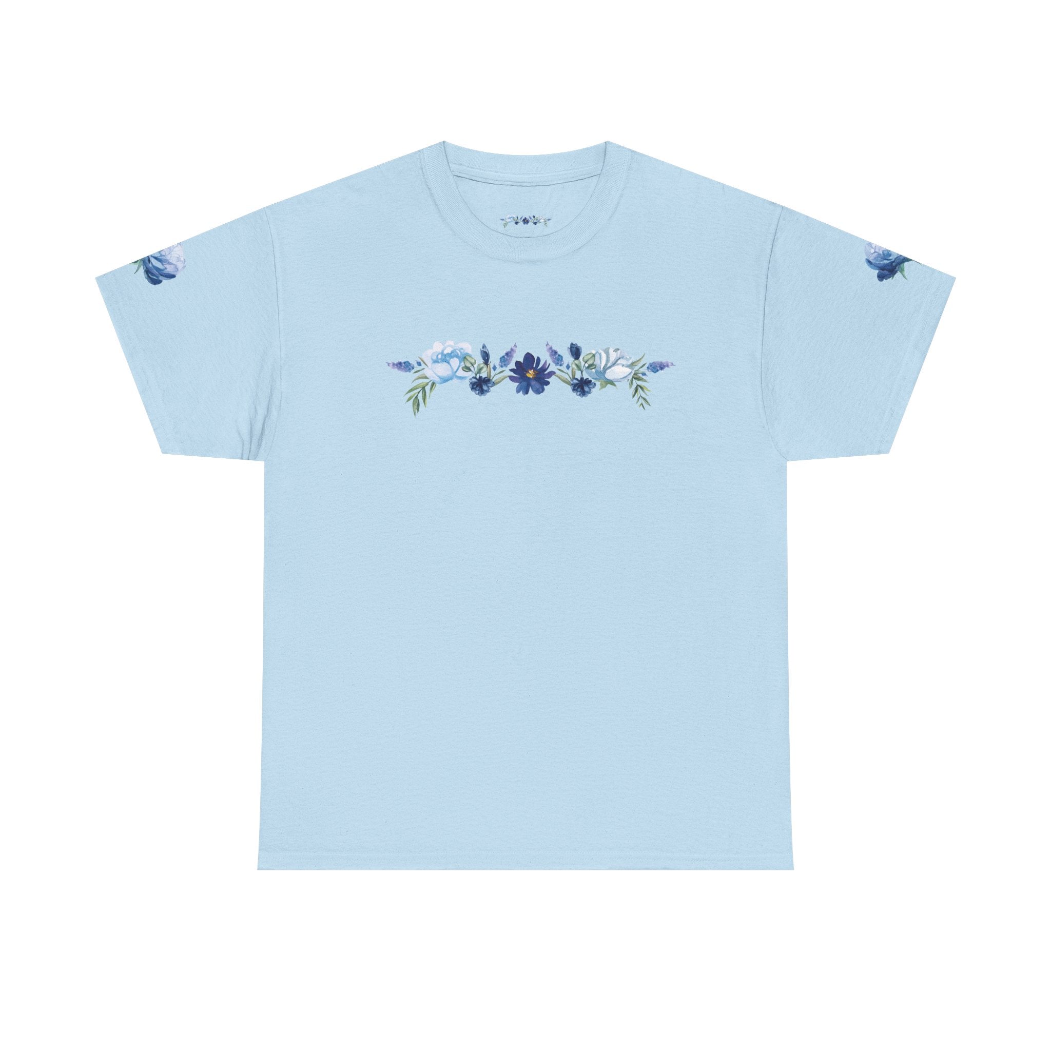 Blue Butterfly Transformation Tee | Floral Accent Sleeve