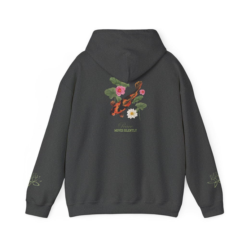 Koi Fish & Lotus Hoodie | White Hooded Sweatshirt, Asian Floral Illustration