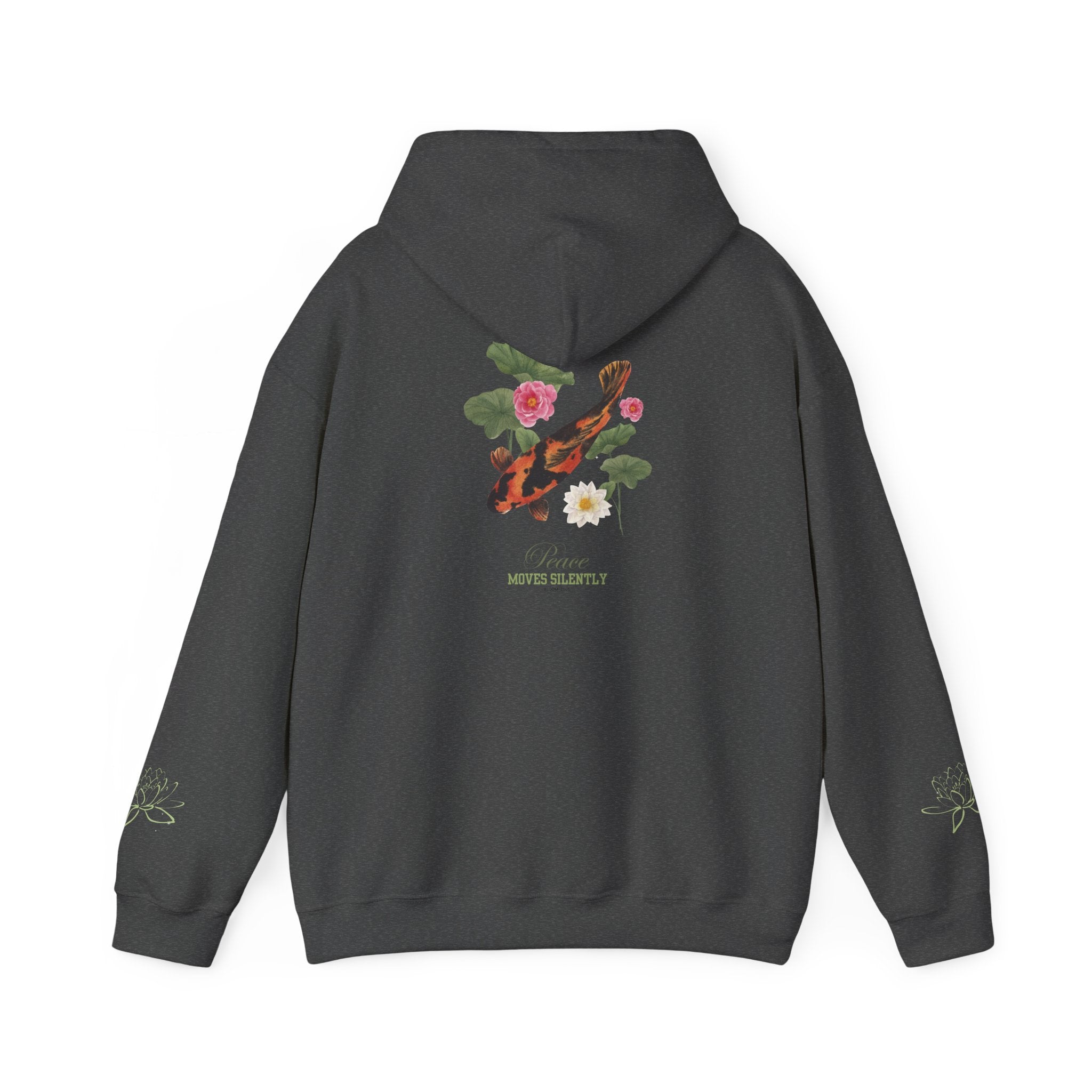Koi Fish & Lotus Hoodie | White Hooded Sweatshirt, Asian Floral Illustration