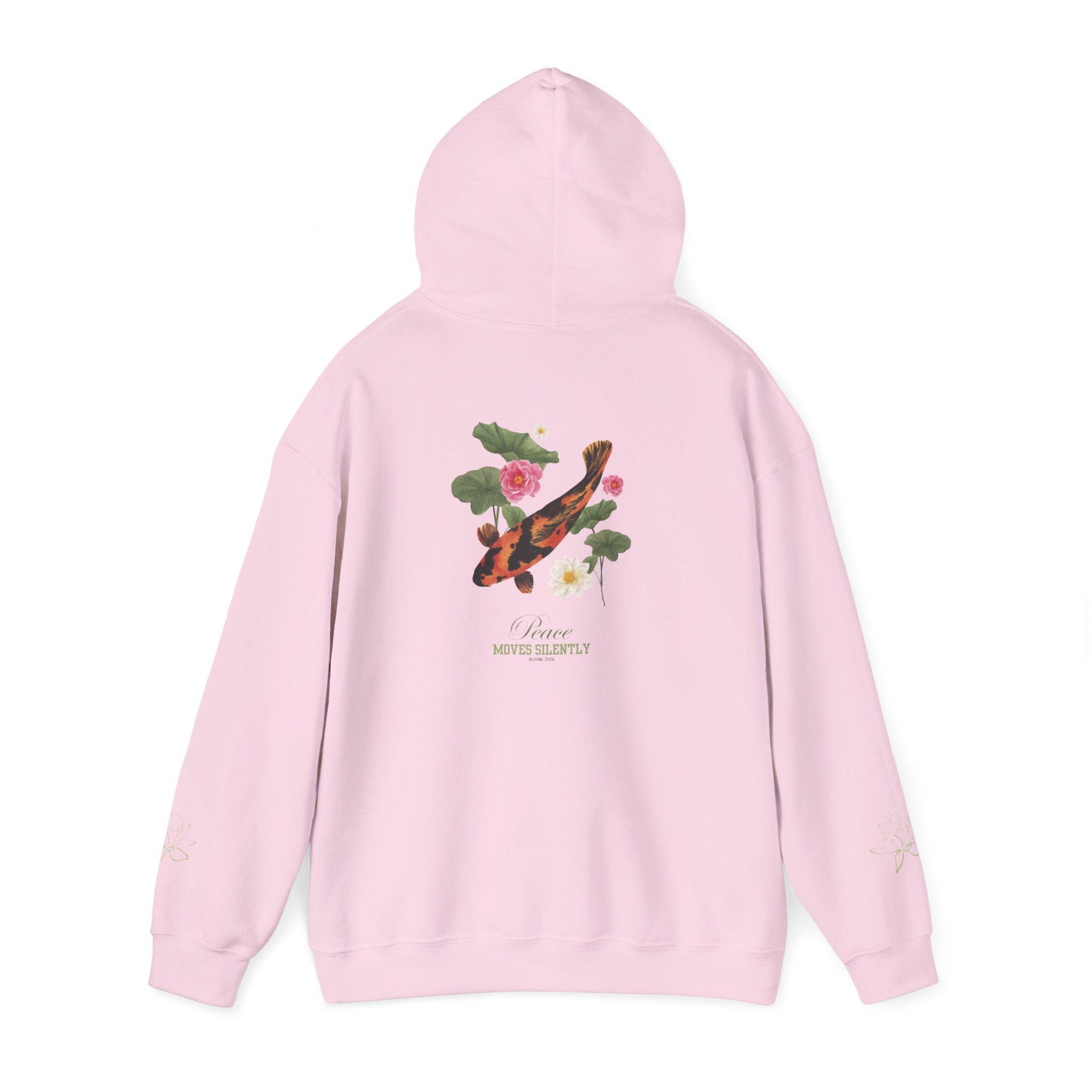 Koi Fish & Lotus Hoodie | White Hooded Sweatshirt, Asian Floral Illustration