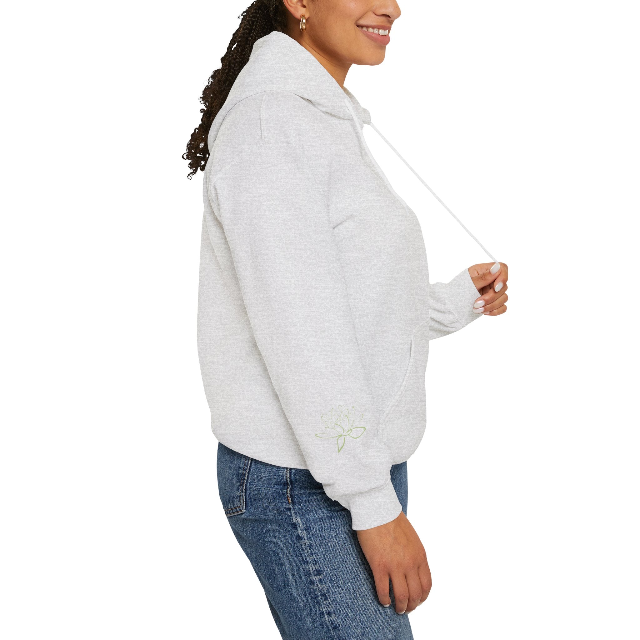 Koi Fish & Lotus Hoodie | White Hooded Sweatshirt, Asian Floral Illustration