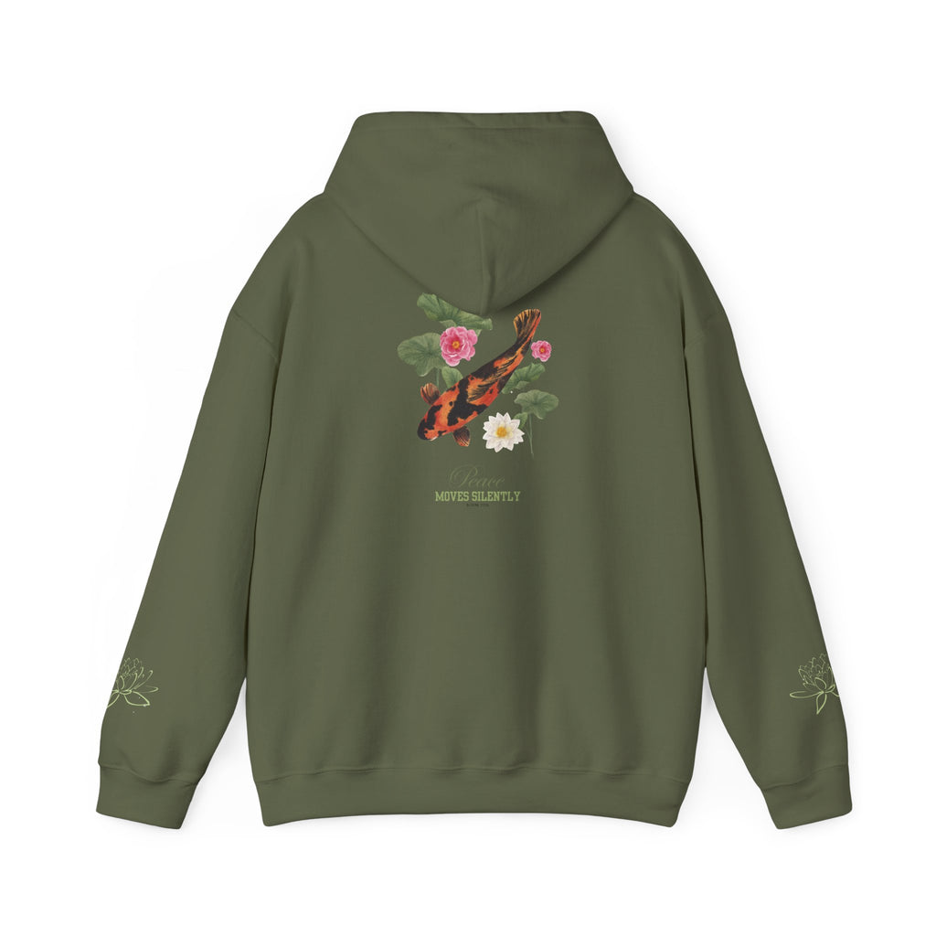 Koi Fish & Lotus Hoodie | White Hooded Sweatshirt, Asian Floral Illustration