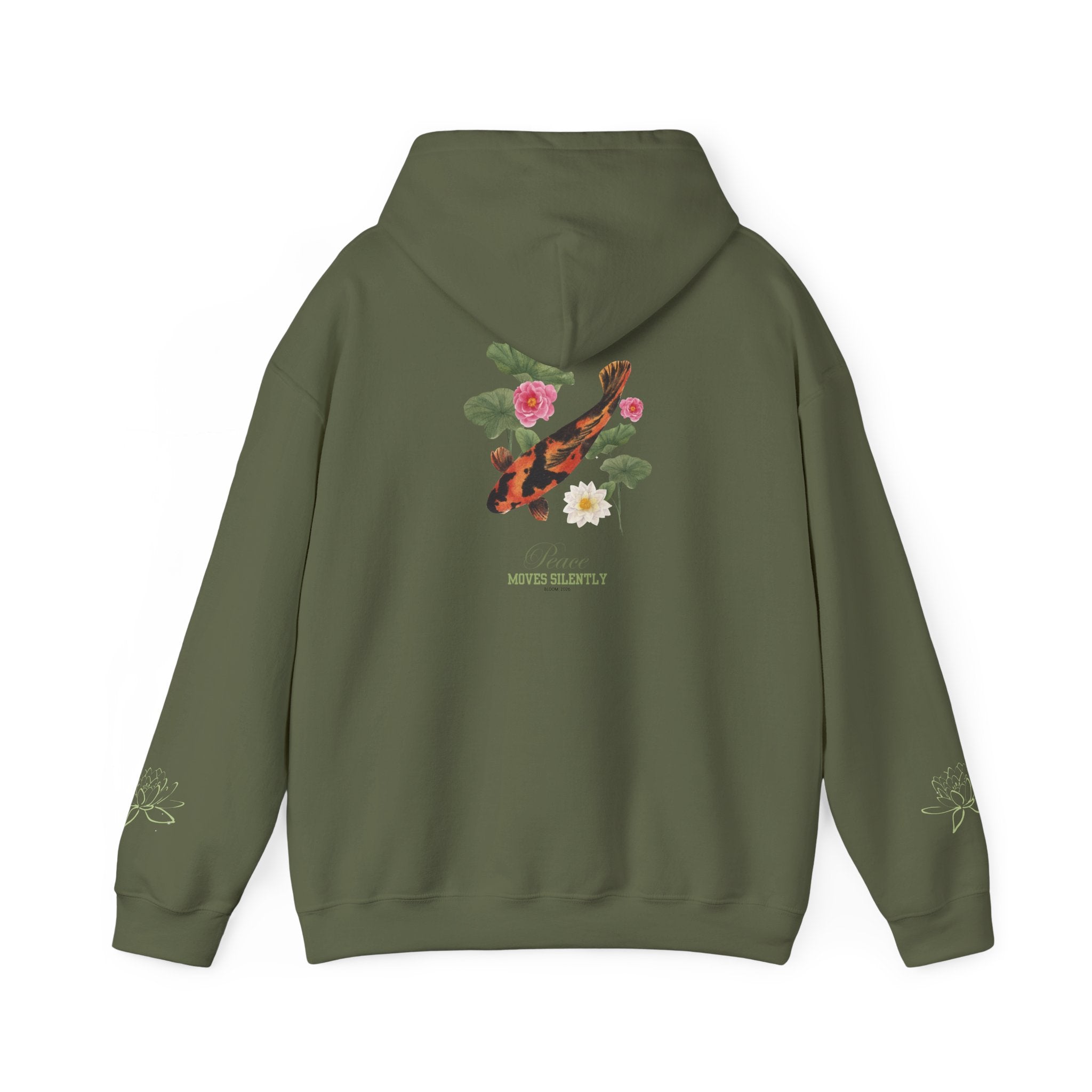 Koi Fish & Lotus Hoodie | White Hooded Sweatshirt, Asian Floral Illustration