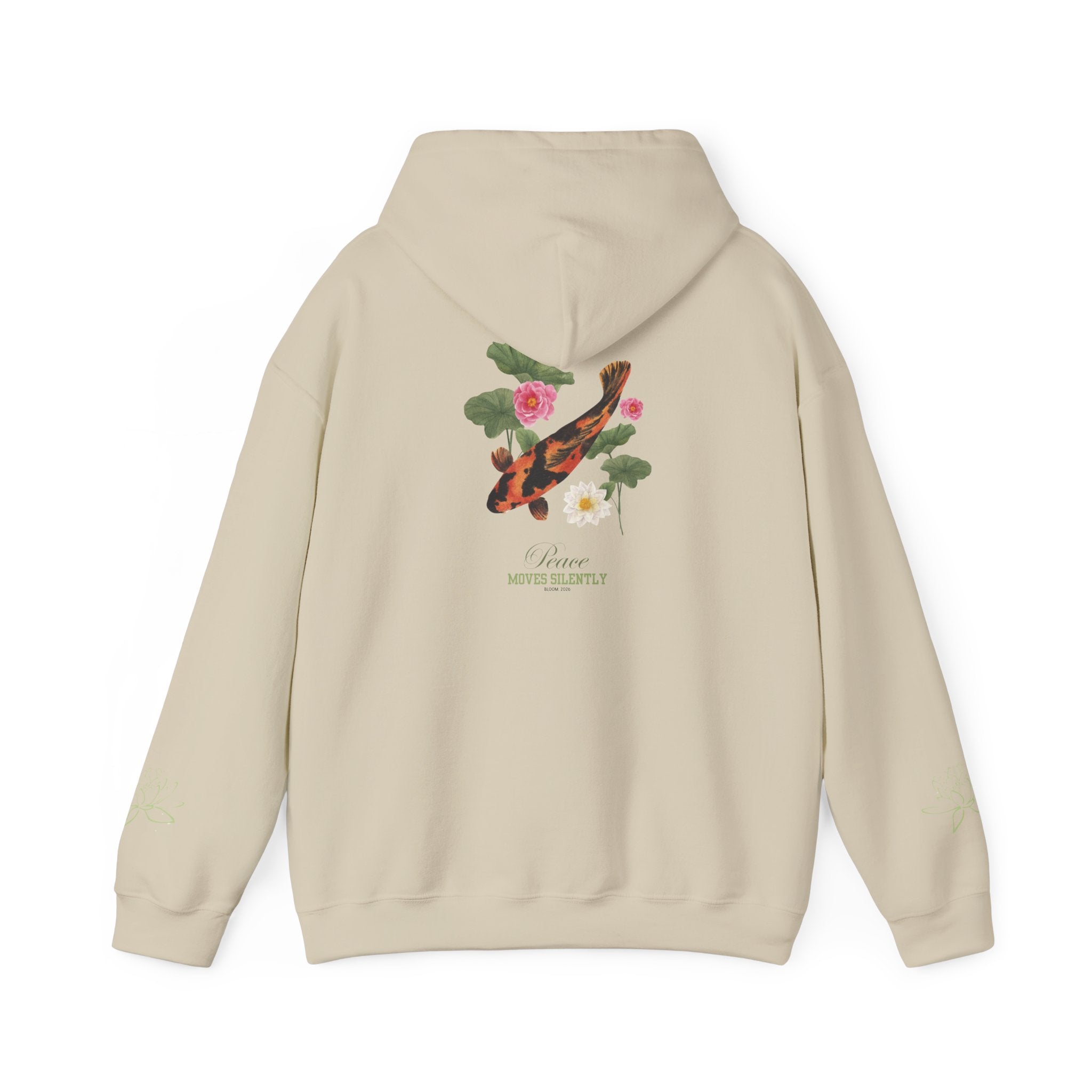 Koi Fish & Lotus Hoodie | White Hooded Sweatshirt, Asian Floral Illustration