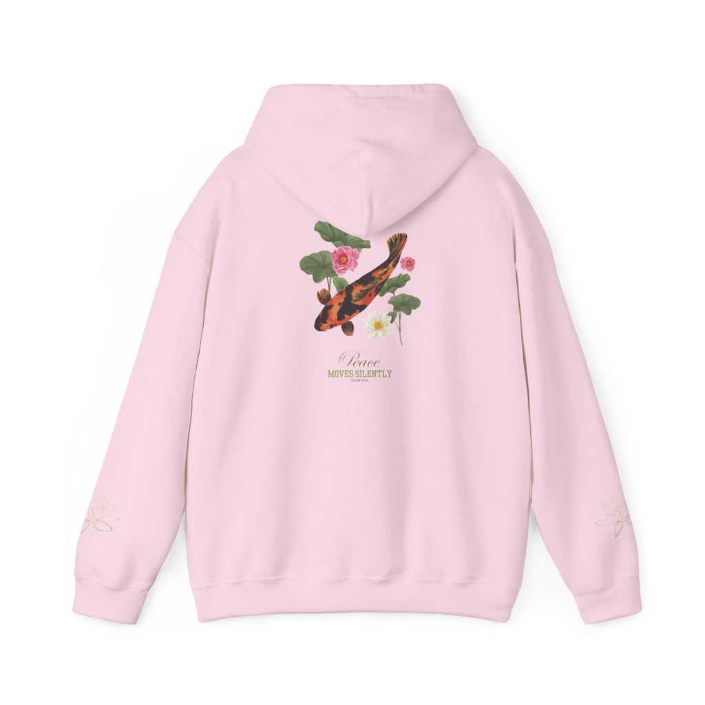 Koi Fish & Lotus Hoodie | White Hooded Sweatshirt, Asian Floral Illustration