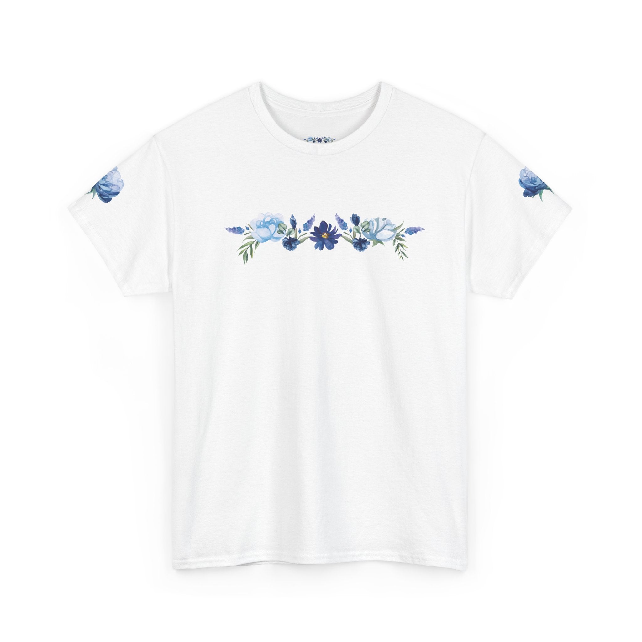 Blue Butterfly Transformation Tee | Floral Accent Sleeve