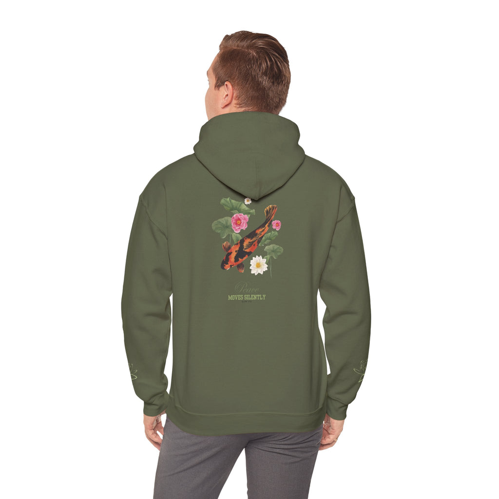 Koi Fish & Lotus Hoodie | White Hooded Sweatshirt, Asian Floral Illustration