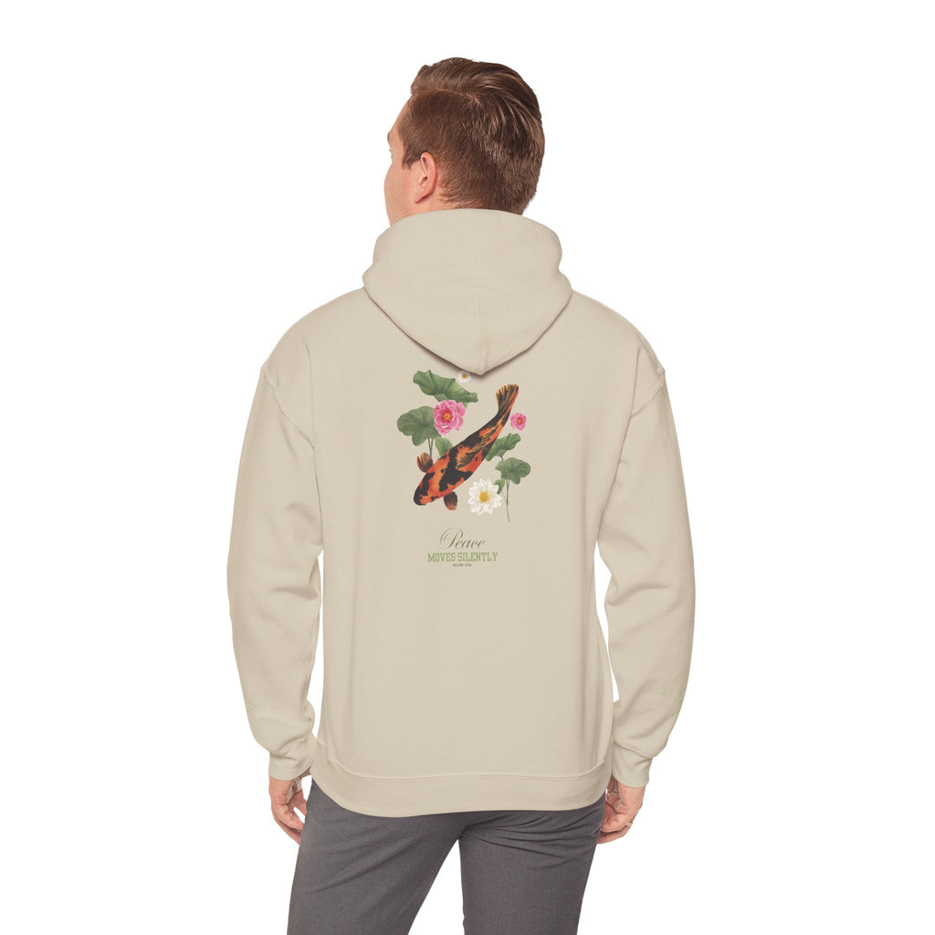 Koi Fish & Lotus Hoodie | White Hooded Sweatshirt, Asian Floral Illustration